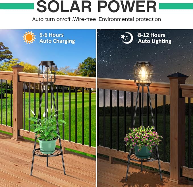 2 Pack Solar Lights with Plant Stand, Outdoor Floor Lamp, Waterproof Solar LED - Image 2