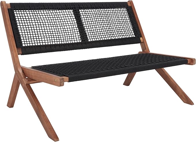 SAFAVIEH Outdoor Collection Kobina Natural Acacia Wood/Black Rope Foldable Bench - Image 4