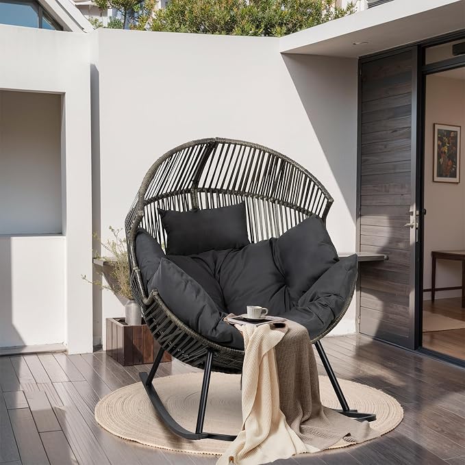 JAMFLY Egg Chair Rocking Chairs, Wicker Patio Chair Oversized Lounger Chair by JAMFLY