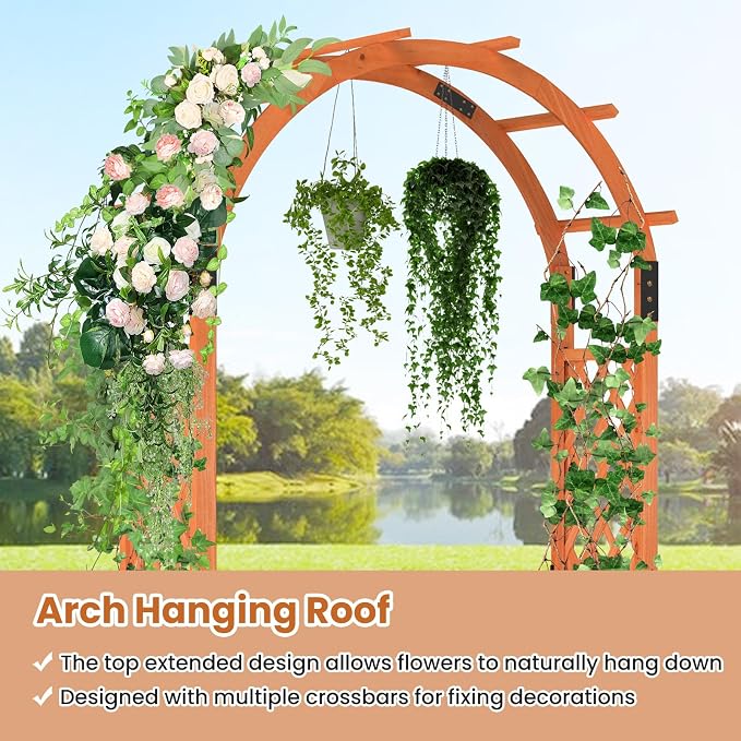 Giantex 7.7FT Wooden Garden Arbor Trellis, Outdoor Pergola Arch - Image 5