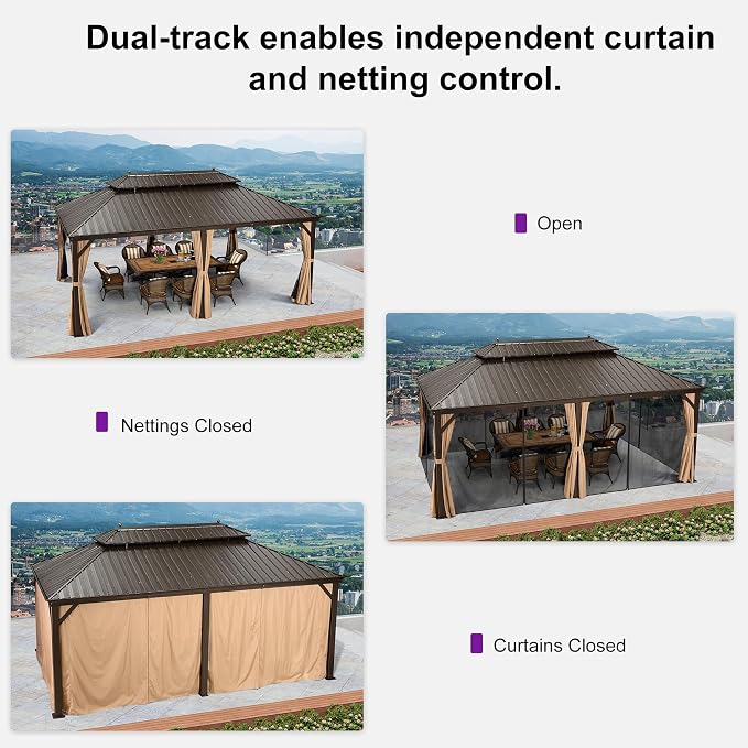 PURPLE LEAF Hardtop Gazebo 12' X 20' Outdoor Galvanized Steel Roof Backyard - Image 6