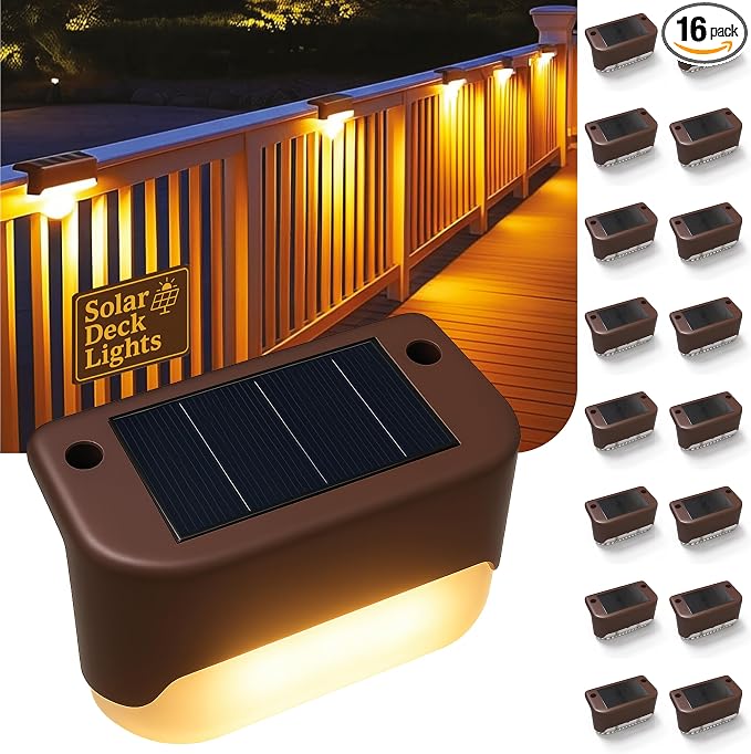 Solar Deck Lights Outdoor 16 Pack, Peel And Stick Deck Railing Lights, by OZEM