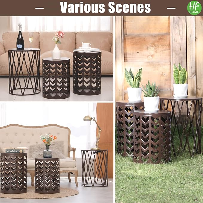 HFHOME Round Nesting Coffee Tables, Heavy Duty Metal Stacking Side Tables - Image 6