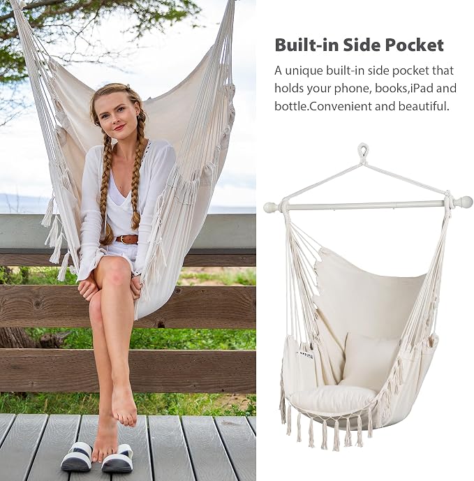 SUNCREAT Hammock Chair Hanging Rope Swing Seat-Max 450lbs Capacity, Extra Large - Image 2