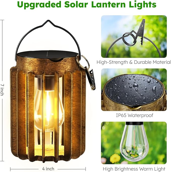 Solar Lanterns Outdoor Waterproof, Brighter Up to 12 Hrs Outdoor Hanging Solar - Image 4
