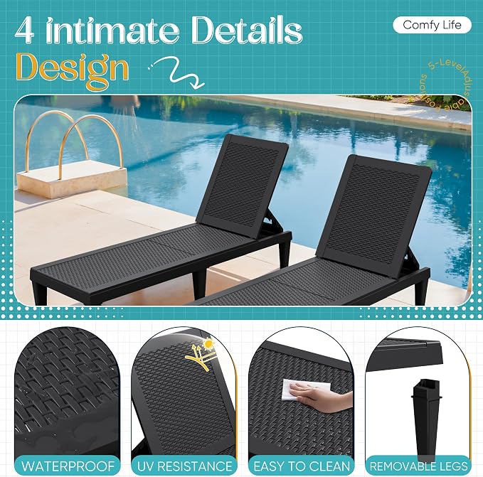 Greesum Outdoor Chaise Lounge Chairs Set of 2 - Image 4