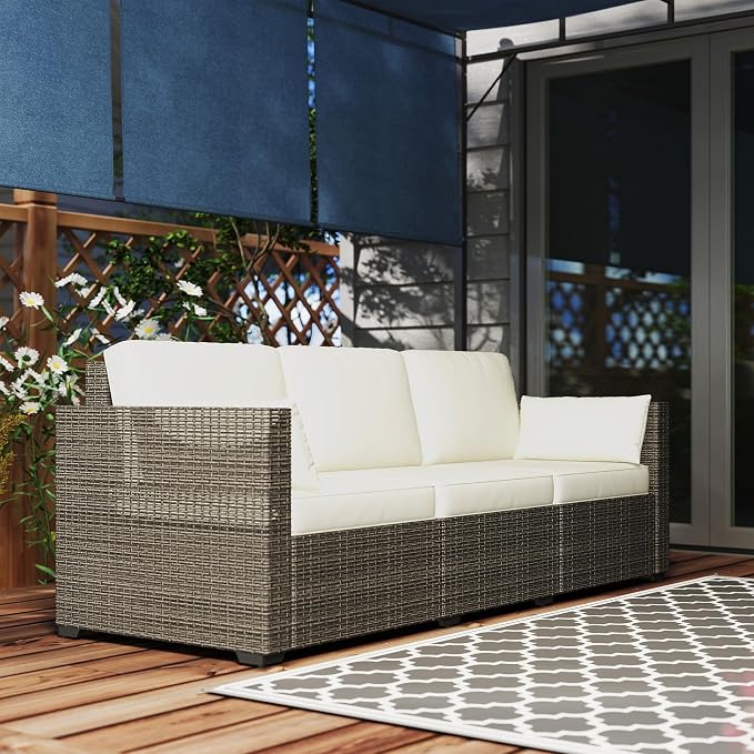 Outsunny Patio Couch PE Wicker Deep Seating Outdoor Sofa - Image 7