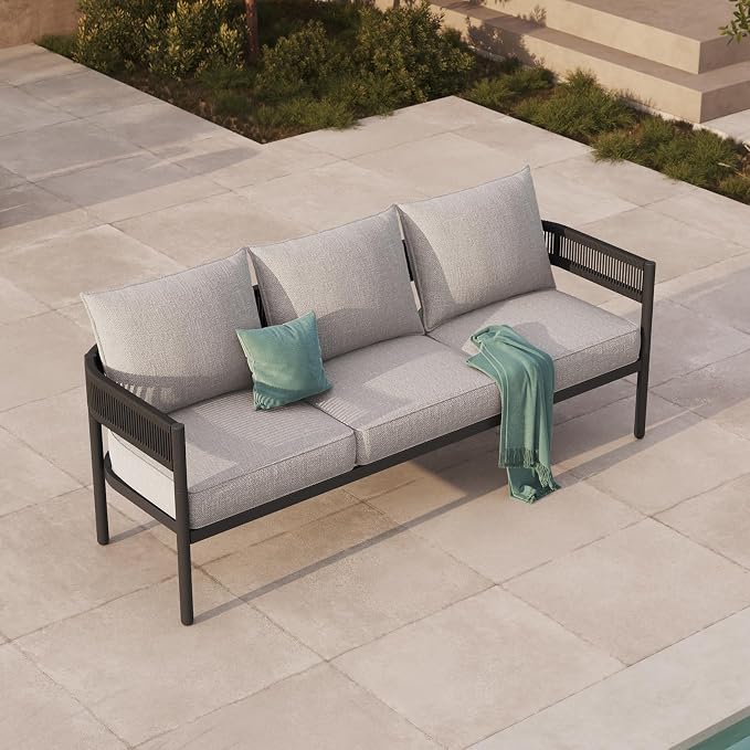 Gand Patio Outdoor 3-Seat Couch Sofa, Wicker Conversation Set - Image 7