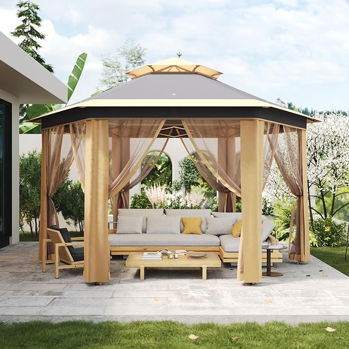 13' x 13' Pop-Up Gazebo, Hexagonal Canopy Shelter by PhoenixCrest