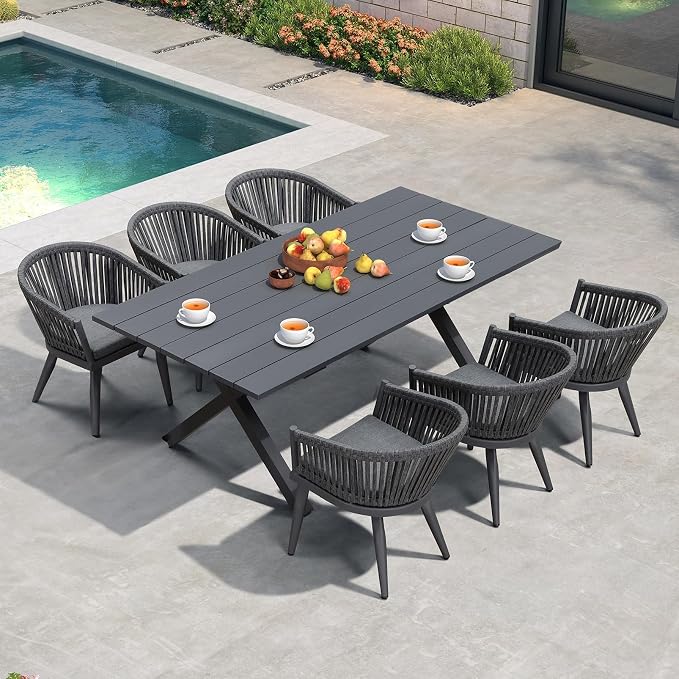 PURPLE LEAF 7 Pieces Longer Outdoor Dining Set by PURPLELEAF