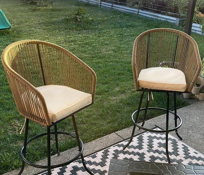 DWVO Outdoor Counter Height Bar Stools Set of 2, Patio Swivel Bar Chairs - Image 3