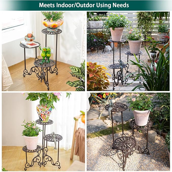 Sungmor Heavy Duty Cast Iron Plant stand, 3 Tier Foldable Metal Plant Shelf - Image 7