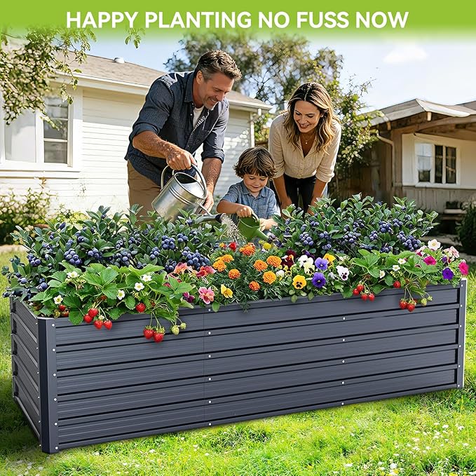 Ohuhu 8x3x1.9FT Metal Raised Garden Bed Outdoor, Reinforced Galvanized Steel - Image 2