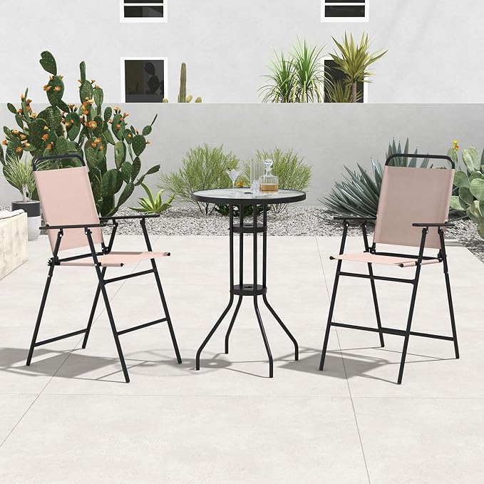Tangkula 3 Piece Outdoor Bar Set, Patio Round Bar Table - Image 8