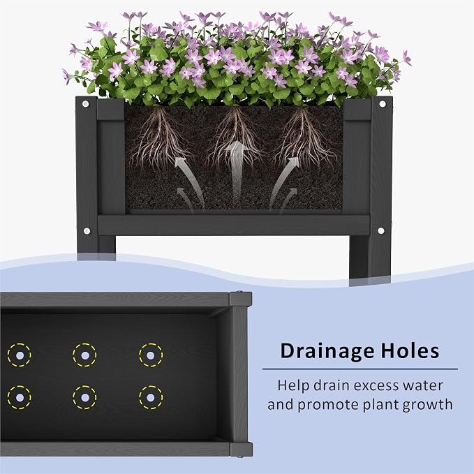 Raised Garden Bed with Drainage Hole Waterproof HDPE Elevated Planter Box with - Image 5