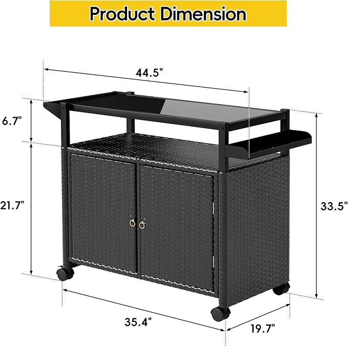 MU Outdoor Bar Cart with Storage and Wheels, Outdoor Bar Table with Tempered - Image 2
