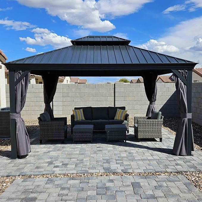 PURPLE LEAF 12' X 14' Hardtop Gazebo Aluminum Permanent Outdoor Gazebo by PURPLELEAF