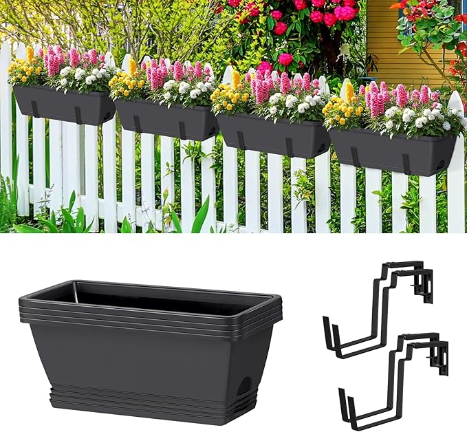 smusei 4 Pack 17 Inch Deck Railing Planter Boxes Window Boxes Planters by smusei
