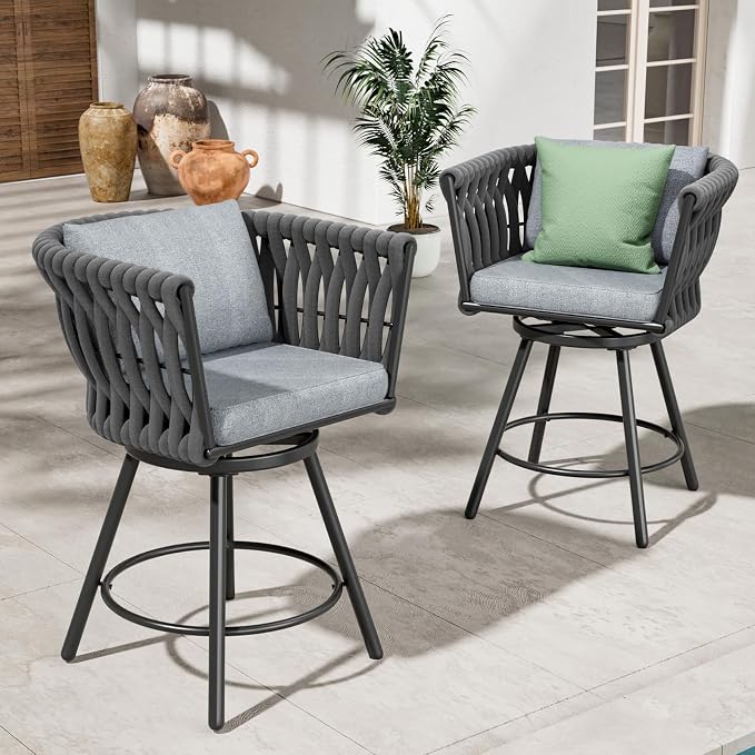 Grand patio Outdoor Swivel Bar Stools Set of 2, Bar Height Outdoor Chairs 35'' - Image 2