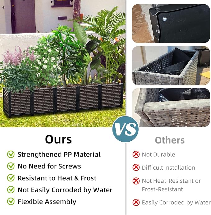 Large Planters for Outdoor Plants 14" Tall Planter Box, Raised Beds for - Image 3