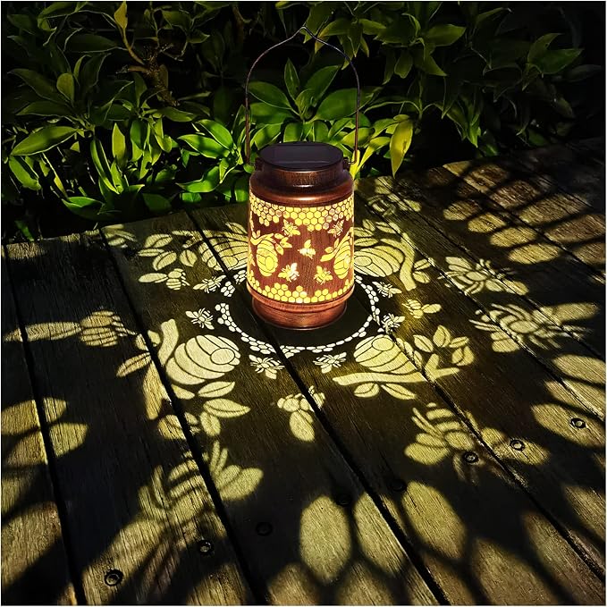 Solar Lanterns Outdoor Hanging Honeybee Decor Lantern, Waterproof Hollow Out by AITENISEN