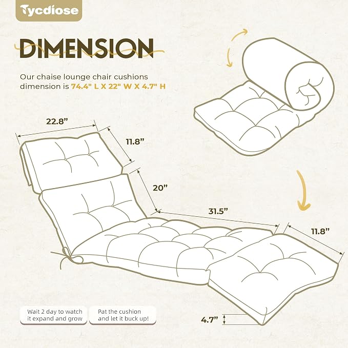 Outdoor Chaise Lounge Chair Cushion 74.4 x 22 x 4.7 Inches Memory Foam Lounge - Image 2