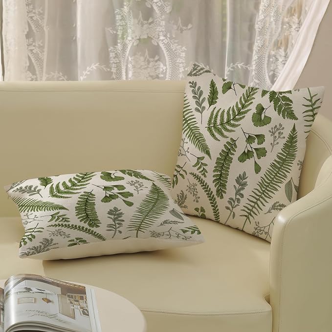 Sage Green Spring Pillow Covers 18x18 Inch 2 Pcs Vintage Leaf Plant Decor Throw - Image 4