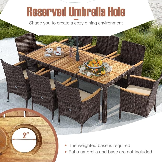 Tangkula 9 Pieces Rattan Outdoor Dining Set - Image 7