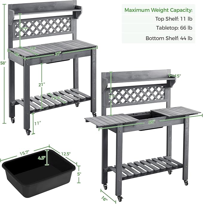 Yaheetech Potting Bench Table Outdoor Garden Potting Table Wooden Workstation - Image 2