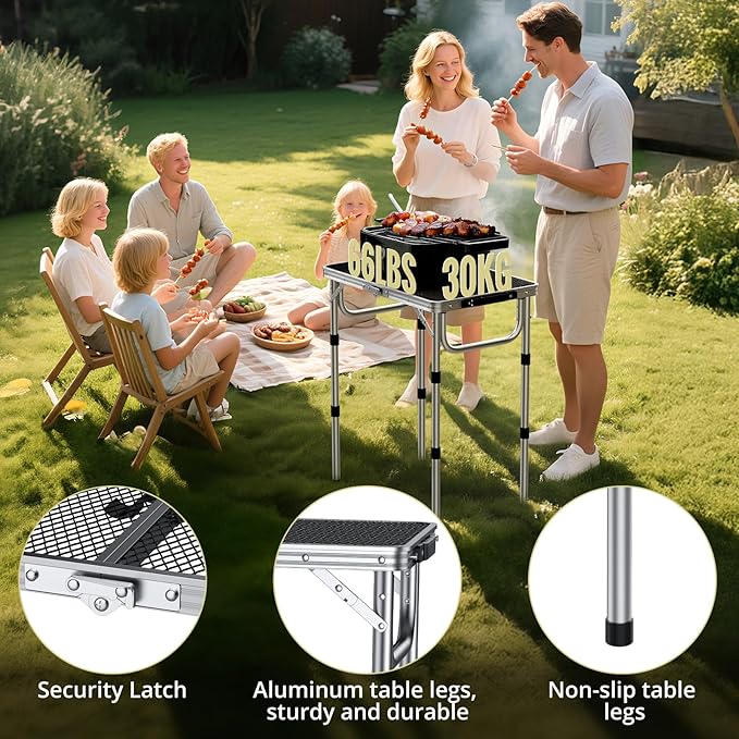 Anbte 2ft Folding Grill Table, Adjustable Height Max 27.5" Aluminum Camping - Image 5