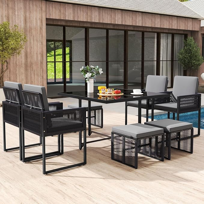 Tangkula 9 Pieces Patio Dining Set, Outdoor Space-Saving Furniture Set - Image 3