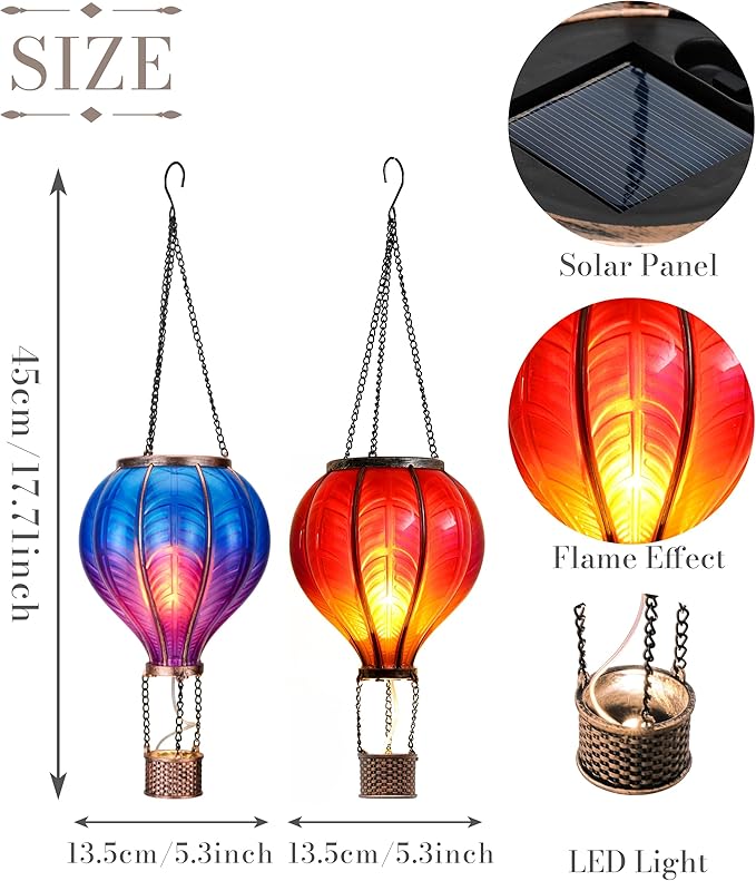 TERESA'S COLLECTIONS 2 Pcs Hot Air Balloon Solar Lantern Outdoor Garden Decor - Image 5