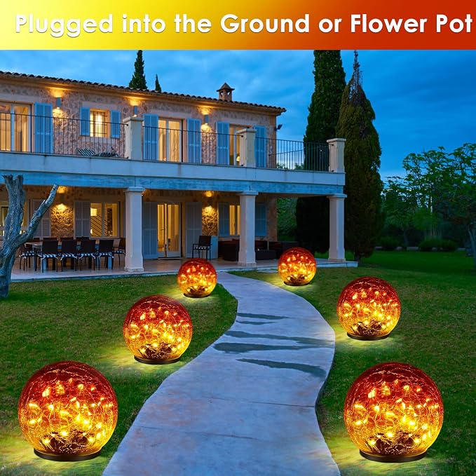 2 Pack 60 LED Garden Solar Outdoor Lights Decorative, Gradient red Cracked - Image 8