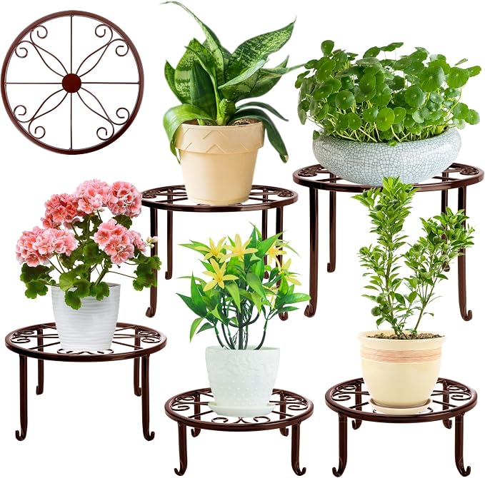 Plant Stand Indoor 5 Pack Brown Metal Plant Stands Outdoor Heavy Duty Flower by XGUNION