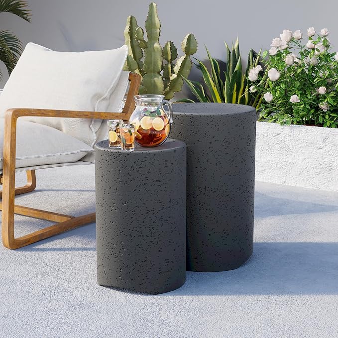 COSIEST Concrete Outdoor Side Table, Decorative Garden Stools - Image 6