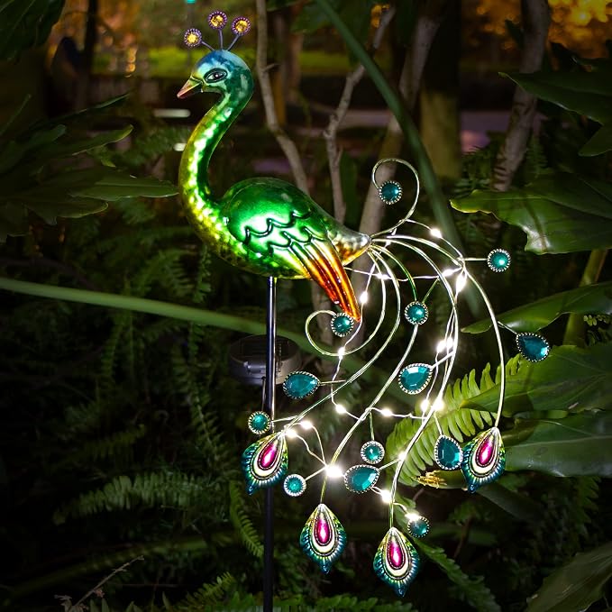 Glintoper Solar Garden Lights, 39 Inch Height Outdoor Metal Peacock Decorative - Image 9