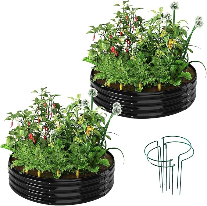 Galvanized Metal Planter Round Raised Garden Bed Kit by ZFHgarden
