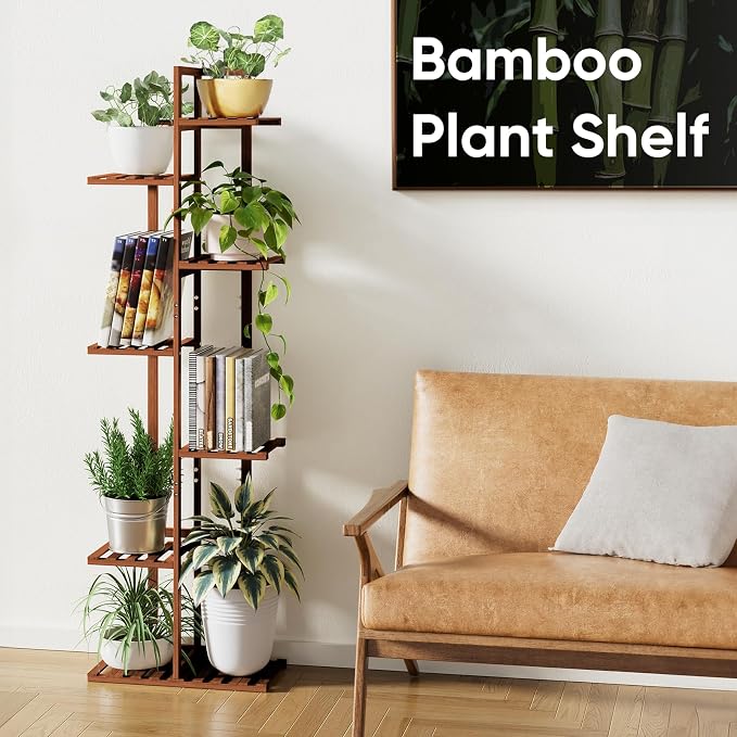 ROSSNY 55 Inch Tall Plant Stand Indoor, 7 Tier 8 Potted Bamboo Plant Stands - Image 6