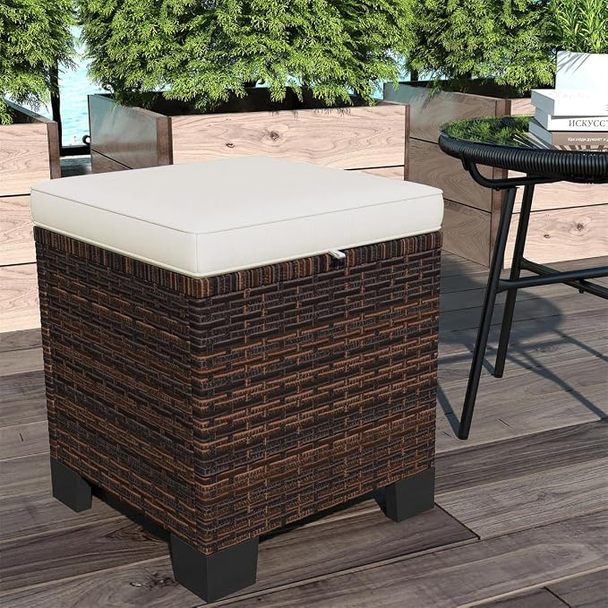 SSLine Outdoor Rattan Ottoman Set, 15.7W x 15.7D x 18.1H inches, All Weather - Image 3