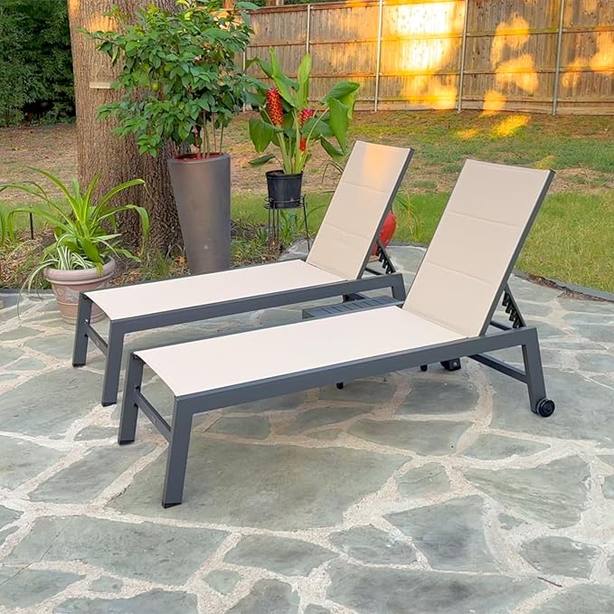PURPLE LEAF Outdoor Patio Chaise Lounge Set of 4 Aluminum Lounge Chair by PURPLELEAF