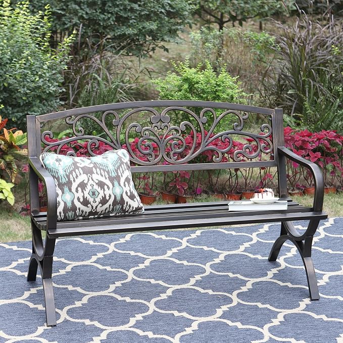 Sophia & William Metal Outdoor Bench, Cast Iron Park Benches - Image 6