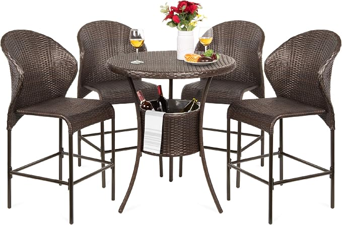 Best Choice Products 5-Piece Outdoor Wicker Bar Table Bistro Set Dining by BestChoiceProducts