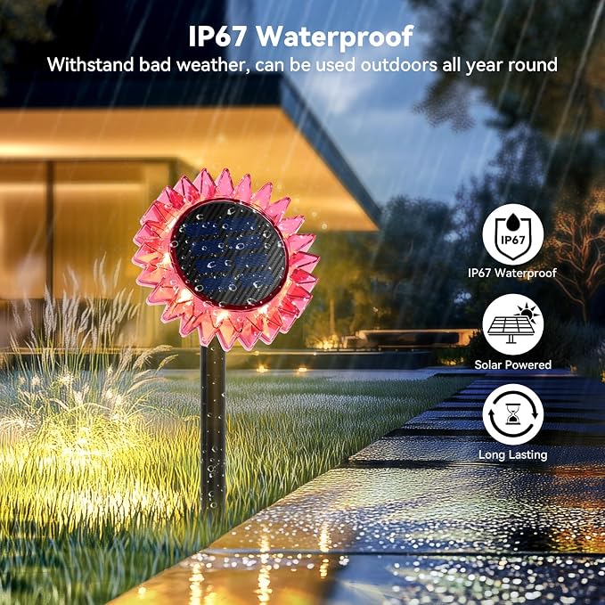Outdoor Solar Lights, 6 Pack Led Solar Sunflower Lights, Stake/Wall 2-in-1 - Image 6