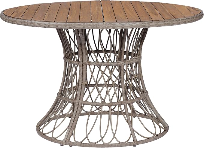 Merax 5-Piece Outdoor Dining Set, 47.24'' Round Acacia Wood Table & 4 Wicker - Image 5