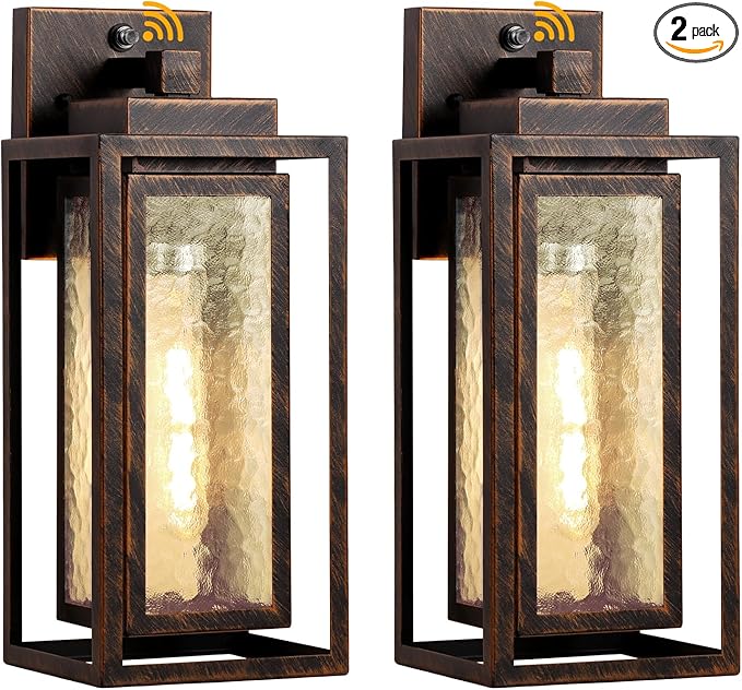 Dusk to Dawn Outdoor Wall Lantern, Water Ripple Exterior Porch Light Fixture by WIHTU