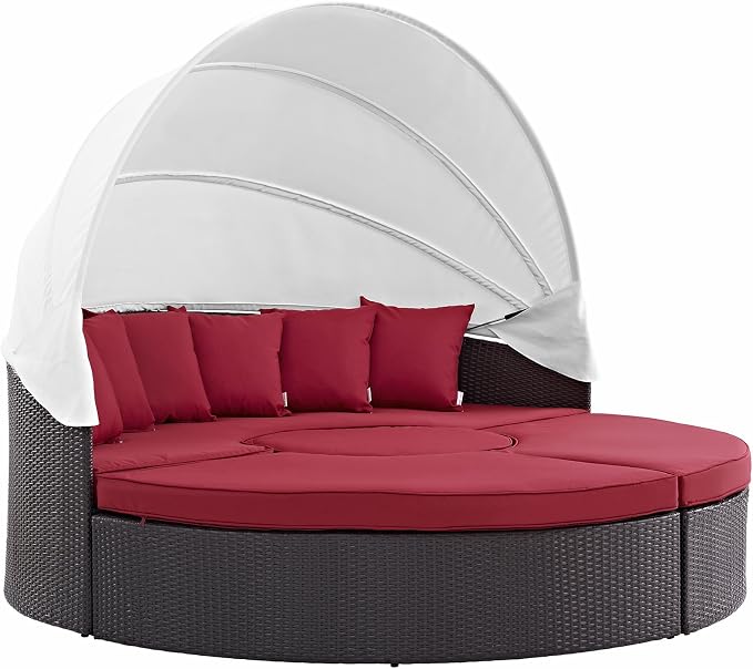 Modway Convene Wicker Rattan Outdoor Patio Retractable Canopy Round Poolside - Image 3