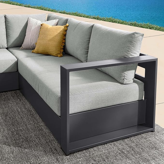 Modway Tahoe Aluminum 3-Piece Outdoor Patio Furniture Gray, Modular Sectional - Image 8