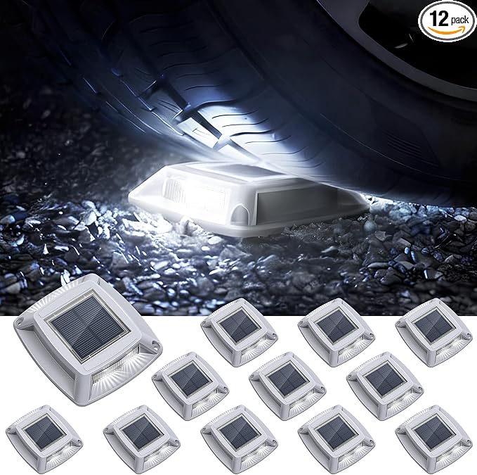Solar Driveway Lights Outdoor 12 Pack, IP68 LED Solar Powered Waterproof by Etetale