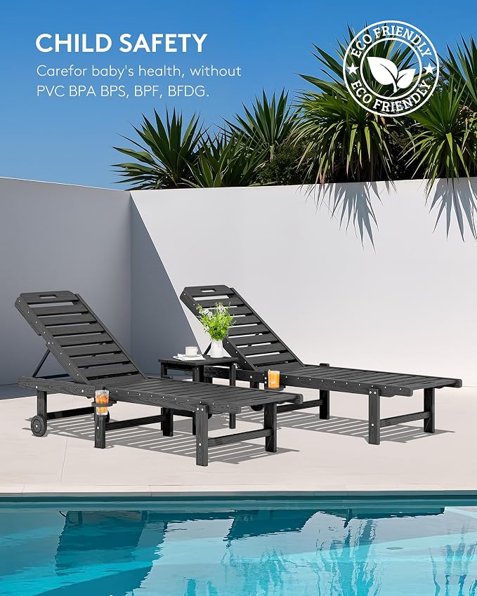 SERWALL Outdoor Chaise Lounge Chair, HDPE Patio Lounge Chair - Image 8