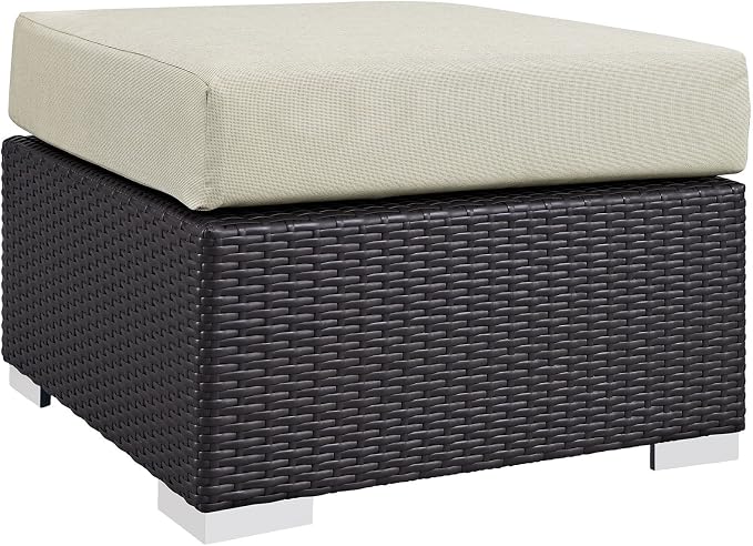 Modway Convene Wicker Rattan Outdoor Patio Square Ottoman in Espresso Beige - Image 3